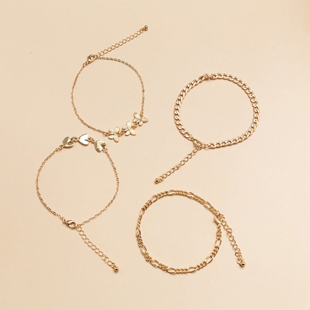 Heart & Butterfly Anklets 4pcs - Picture 3 of 8